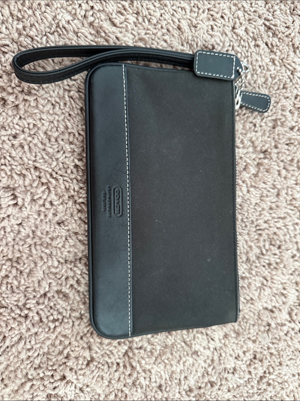 Coach Black Wristlet with White Contrast Stitching